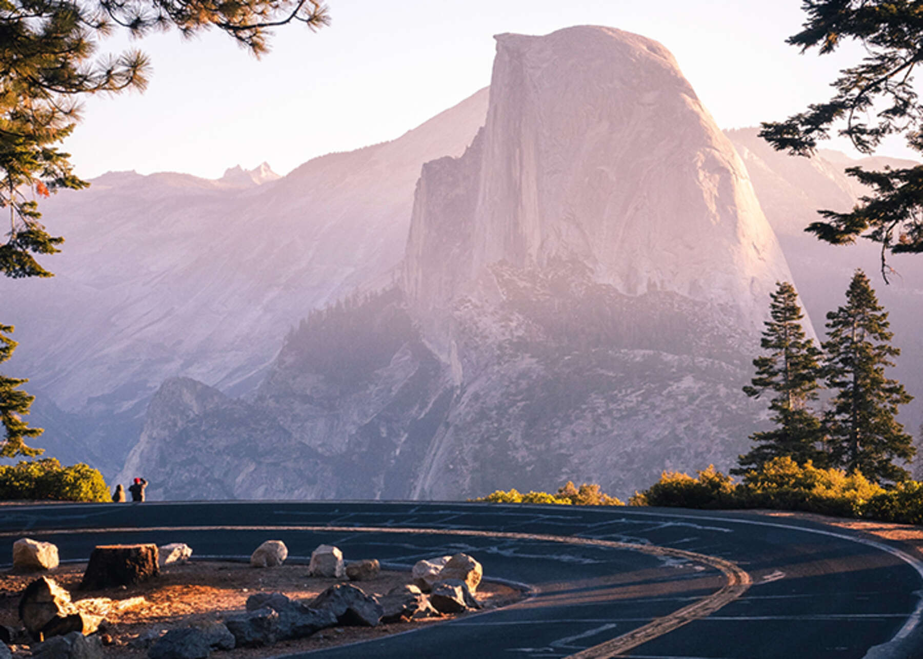 Driving near Yosemite National Park with Half Dome in view. What a great place to camp on federal land.