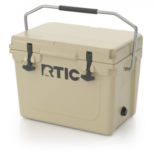 RTIC 20 Quart Compact Hard Cooler, Tan, Heavy Duty Stainless Steel Handle, T-Latch Closure